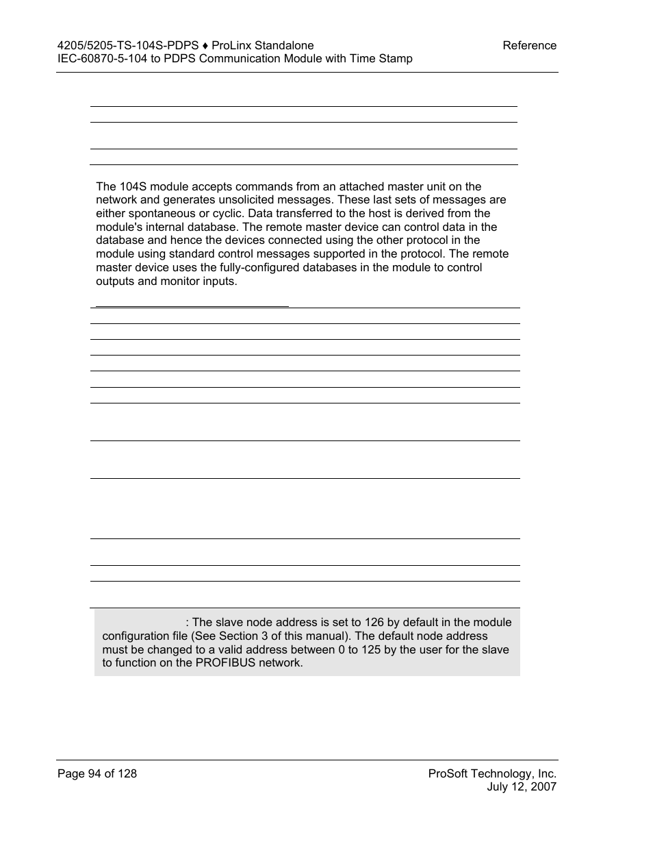 Slave functional specifications, Profibus slave port specifications | ProSoft Technology 5205-104S-PDPS User Manual | Page 94 / 128