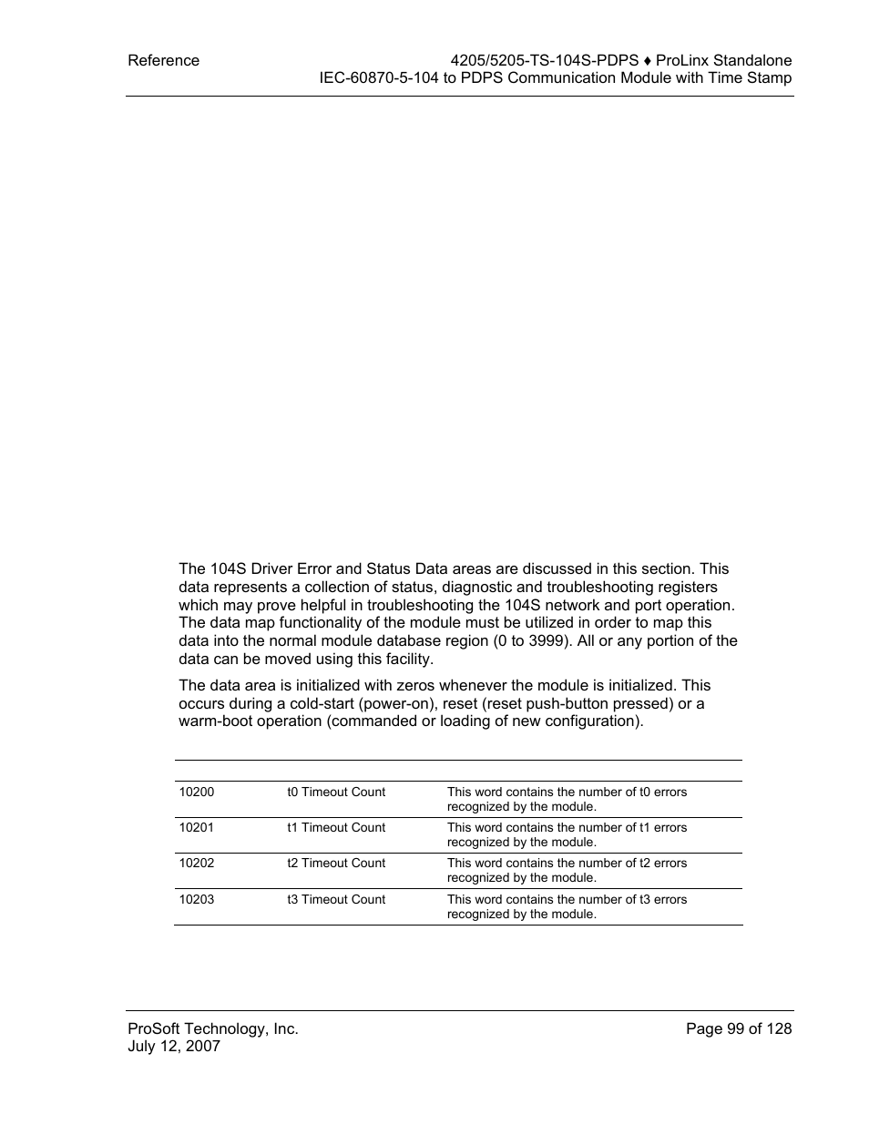 Slave error and status data, General communication status and client 0 status | ProSoft Technology 5205-104S-PDPS User Manual | Page 99 / 128