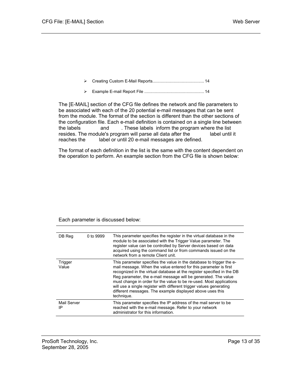 Cfg file: [e-mail] section | ProSoft Technology 5201-104S-103M User Manual | Page 13 / 35