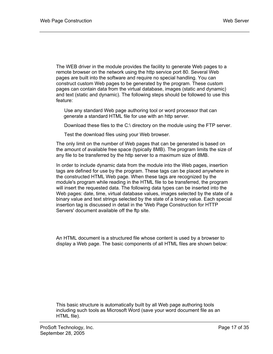 Html document structure, 5web page construction | ProSoft Technology 5201-104S-103M User Manual | Page 17 / 35