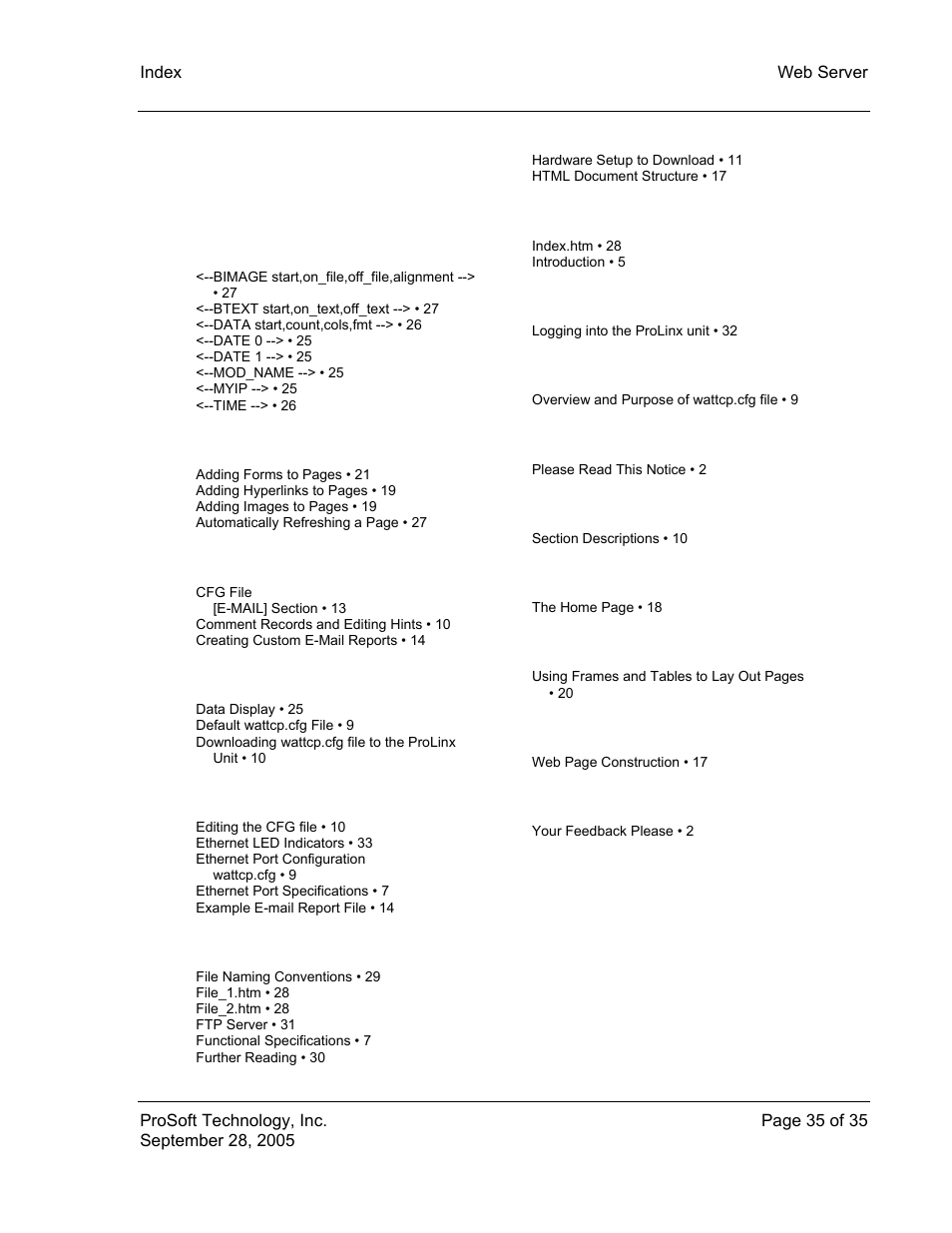 Index | ProSoft Technology 5201-104S-103M User Manual | Page 35 / 35