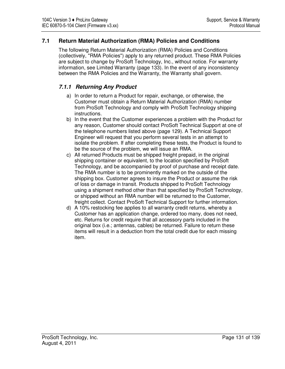 ProSoft Technology 5201-DFNT-104C User Manual | Page 131 / 139