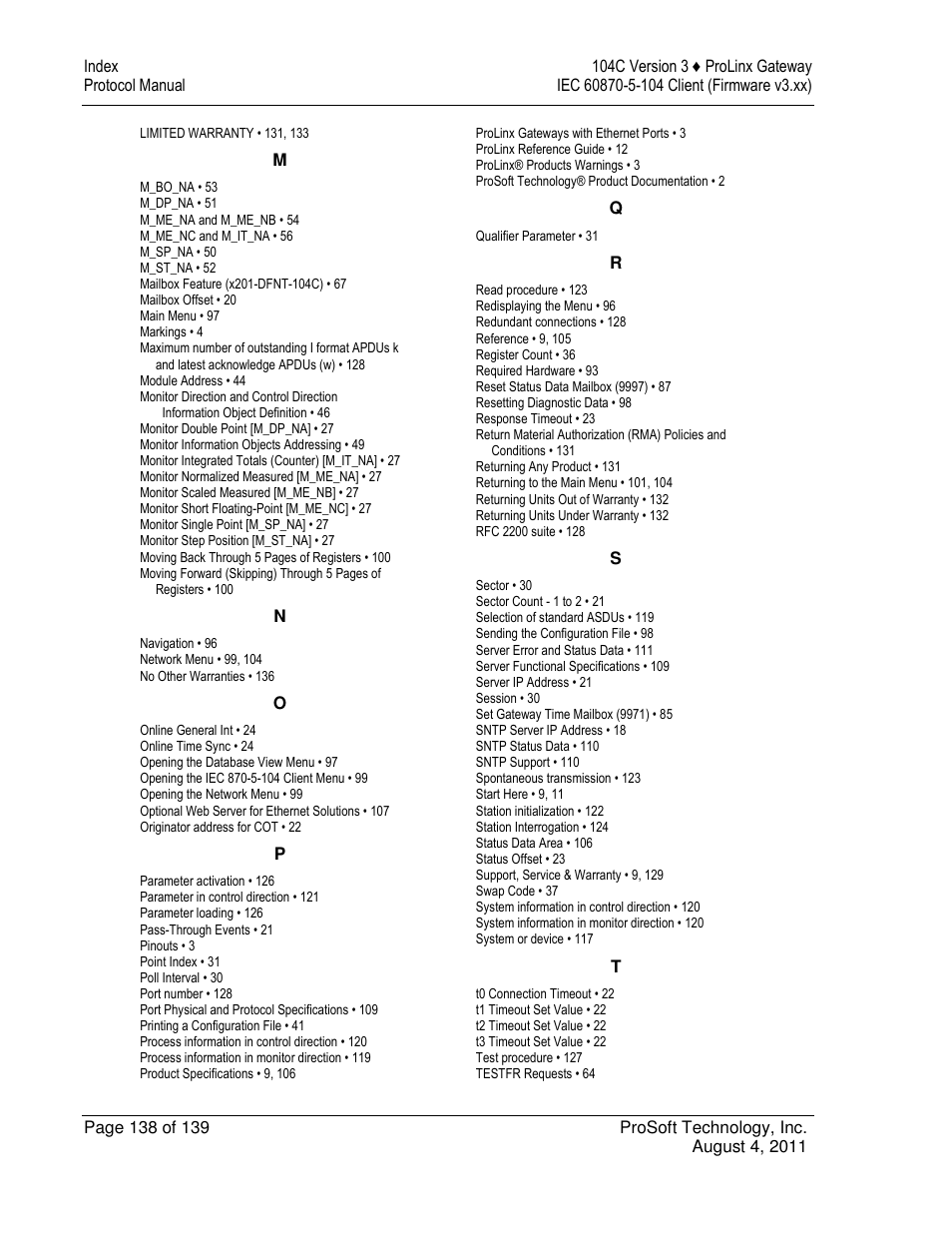 ProSoft Technology 5201-DFNT-104C User Manual | Page 138 / 139