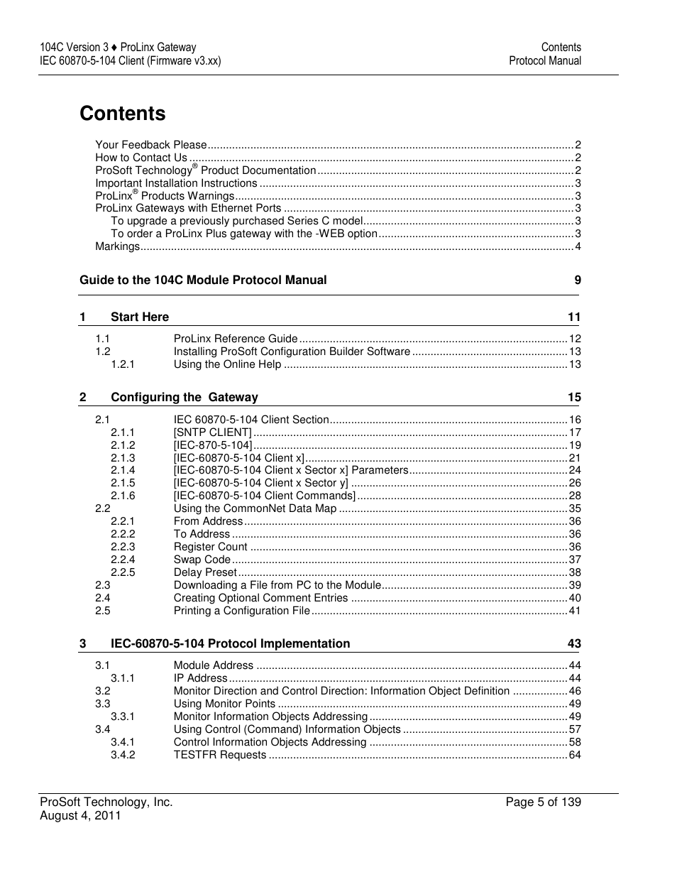 ProSoft Technology 5201-DFNT-104C User Manual | Page 5 / 139