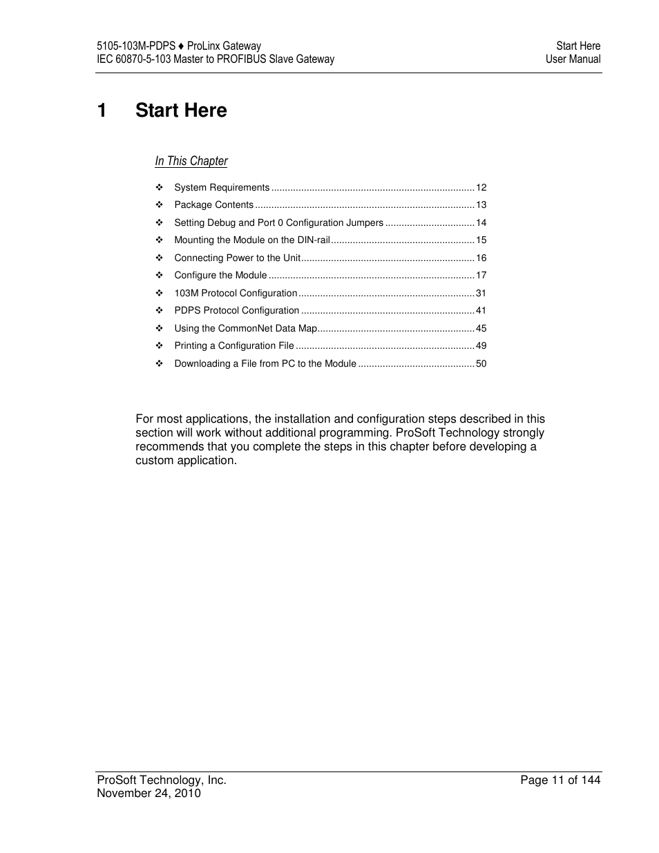 1start here | ProSoft Technology 5105-103M-PDPS User Manual | Page 11 / 144