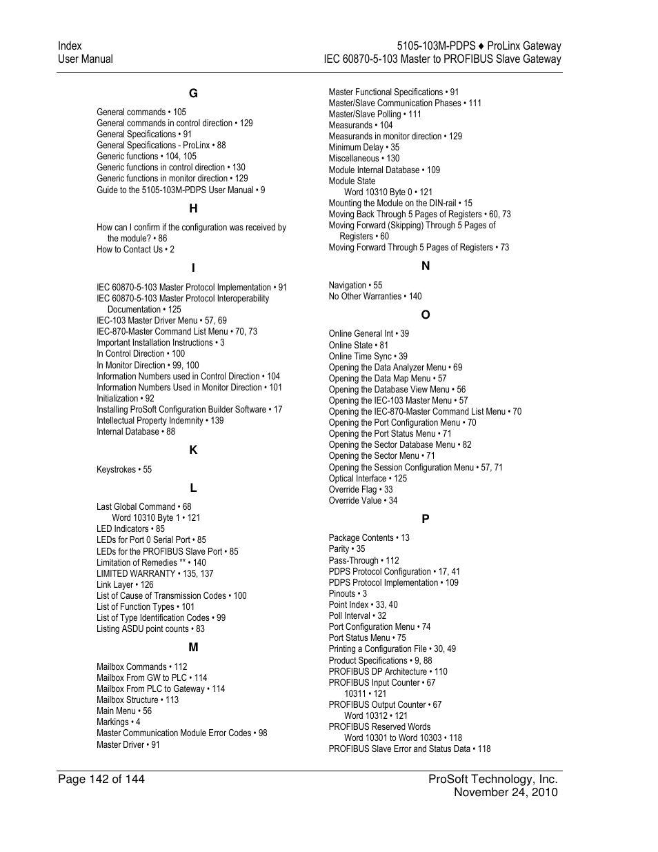 ProSoft Technology 5105-103M-PDPS User Manual | Page 142 / 144