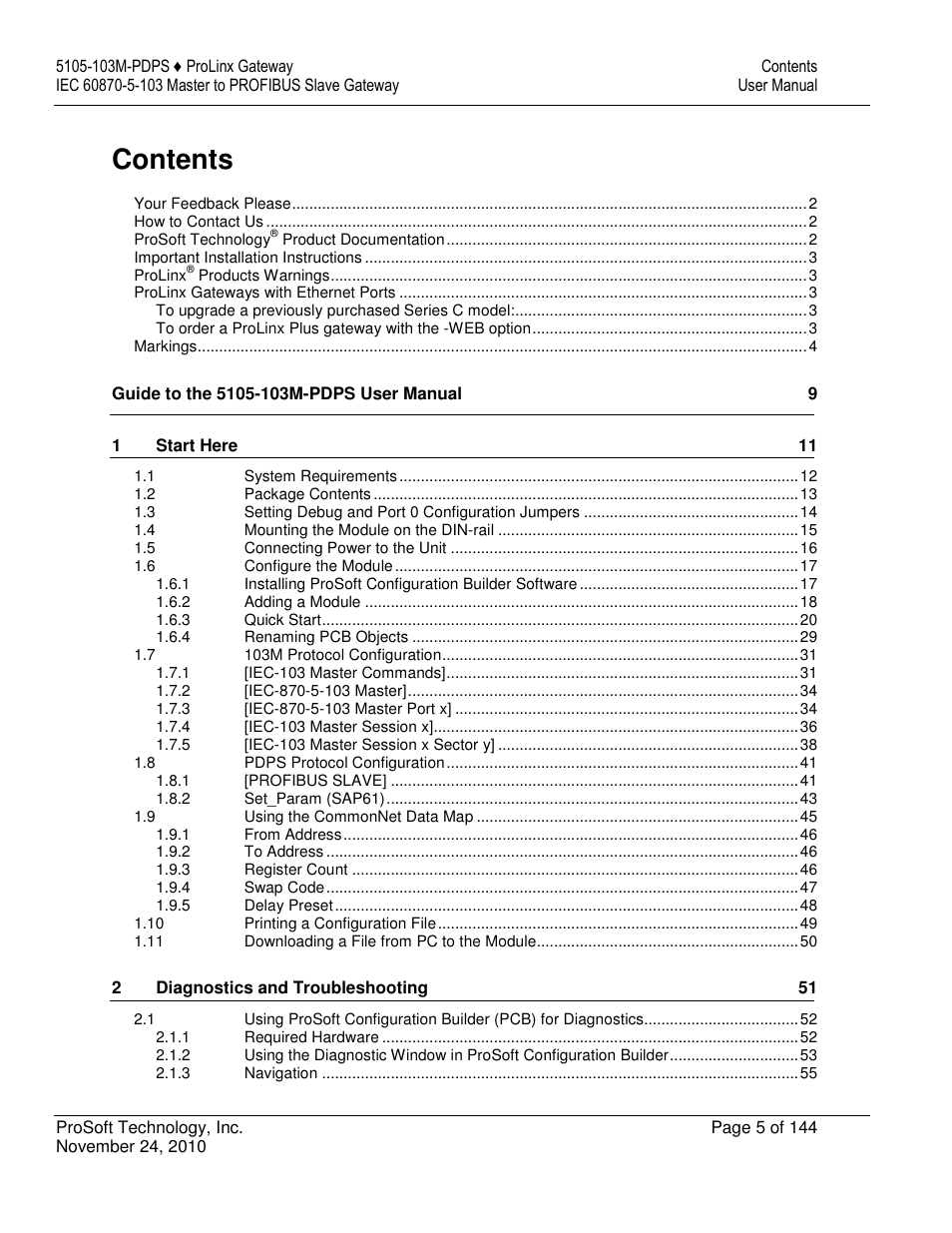 ProSoft Technology 5105-103M-PDPS User Manual | Page 5 / 144