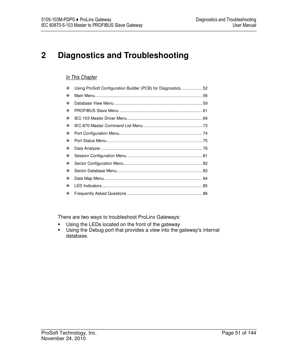 2diagnostics and troubleshooting | ProSoft Technology 5105-103M-PDPS User Manual | Page 51 / 144