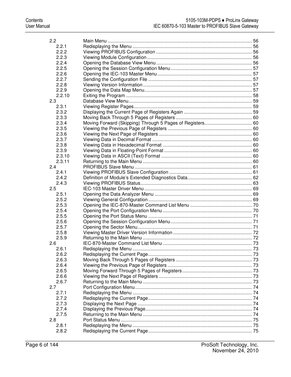 ProSoft Technology 5105-103M-PDPS User Manual | Page 6 / 144