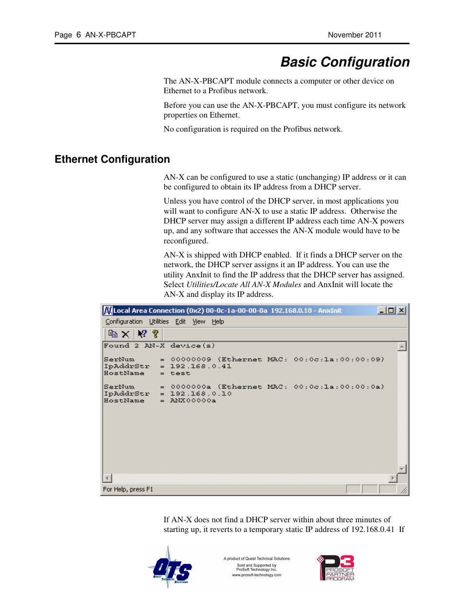 Basic configuration, Ethernet configuration | ProSoft Technology AN-X-PB User Manual | Page 10 / 61