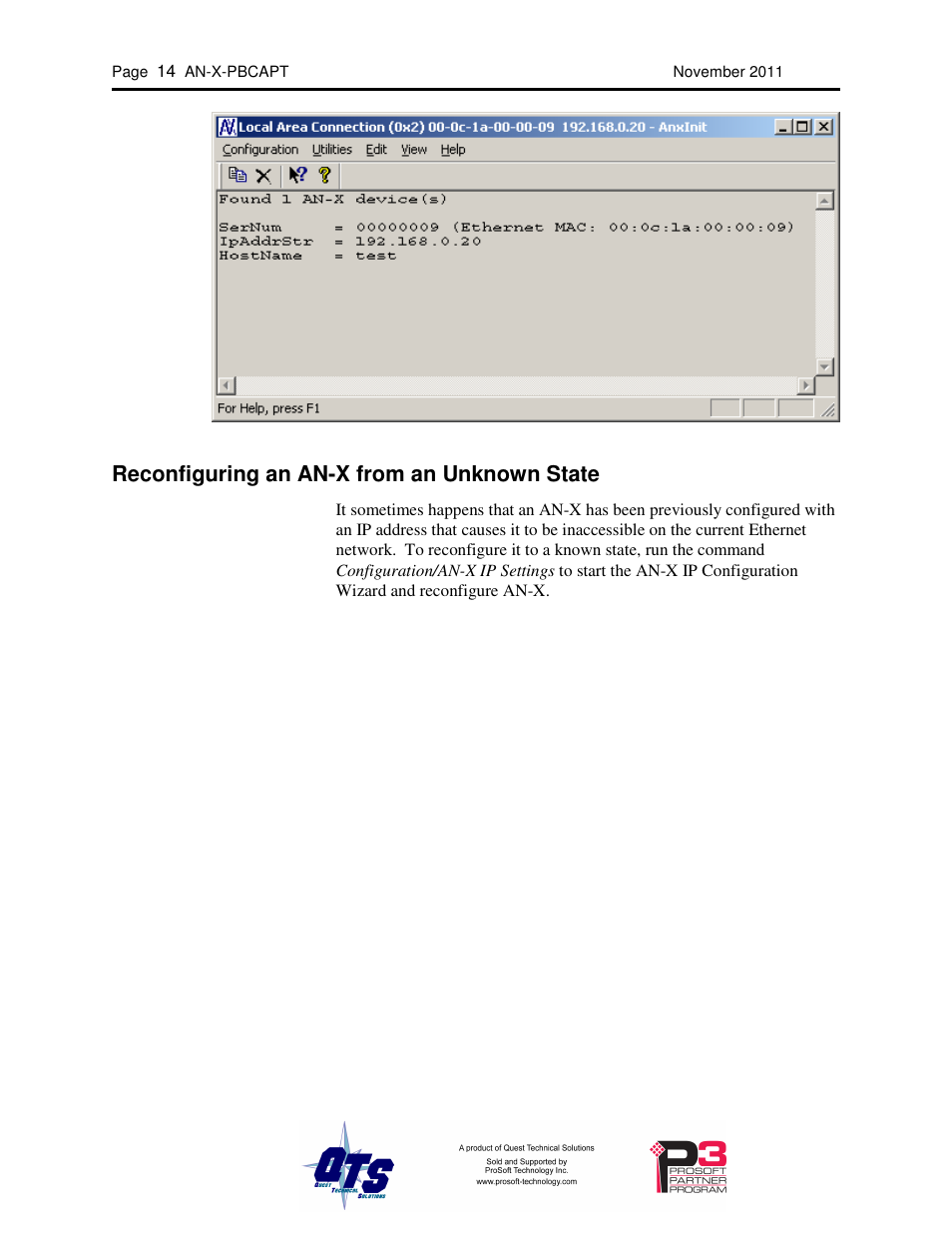 Reconfiguring an an-x from an unknown state | ProSoft Technology AN-X-PB User Manual | Page 18 / 61
