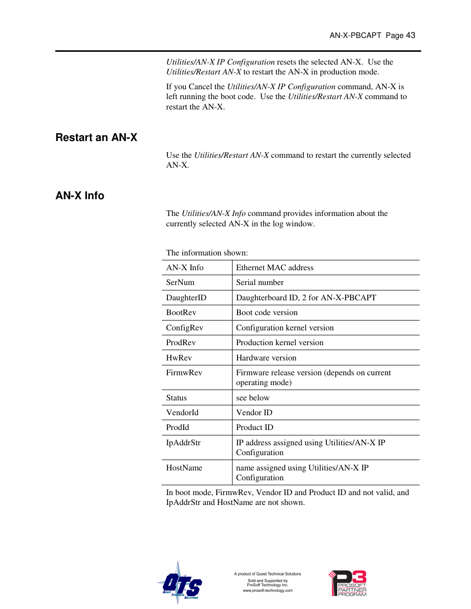 Restart an an-x, An-x info | ProSoft Technology AN-X-PB User Manual | Page 47 / 61