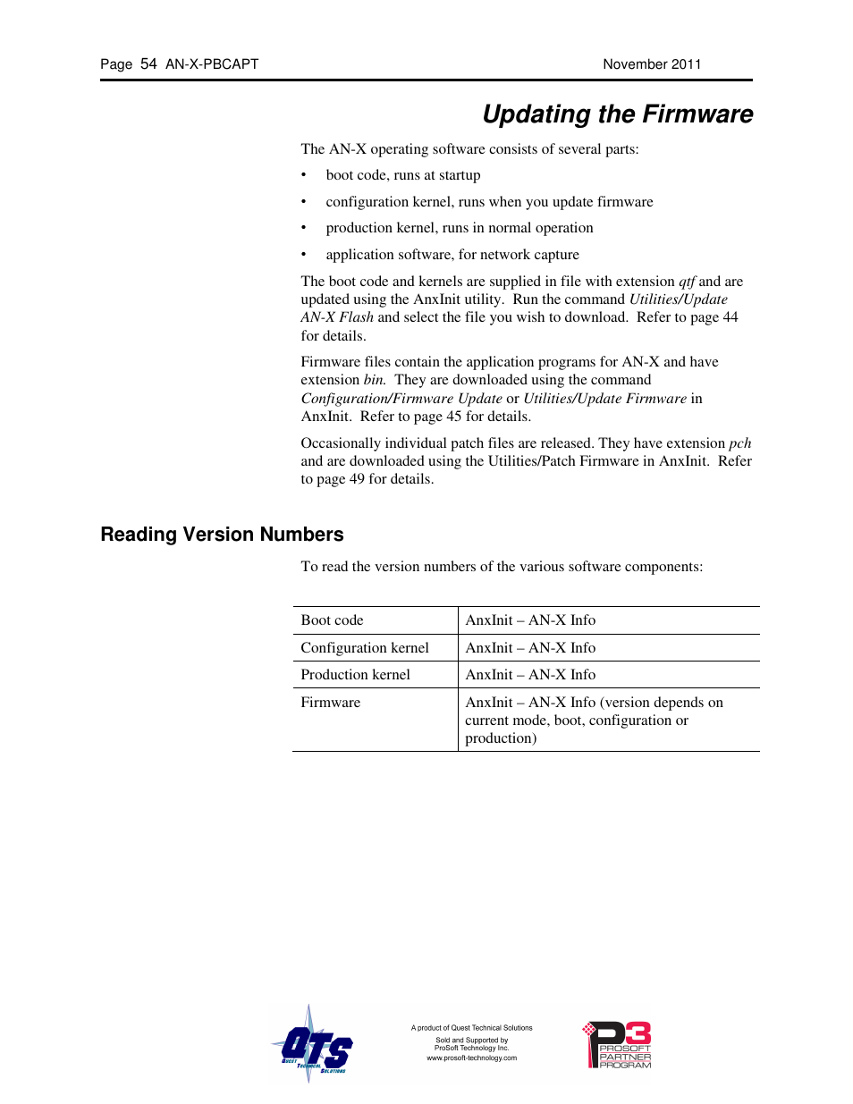 Updating the firmware, Reading version numbers | ProSoft Technology AN-X-PB User Manual | Page 58 / 61