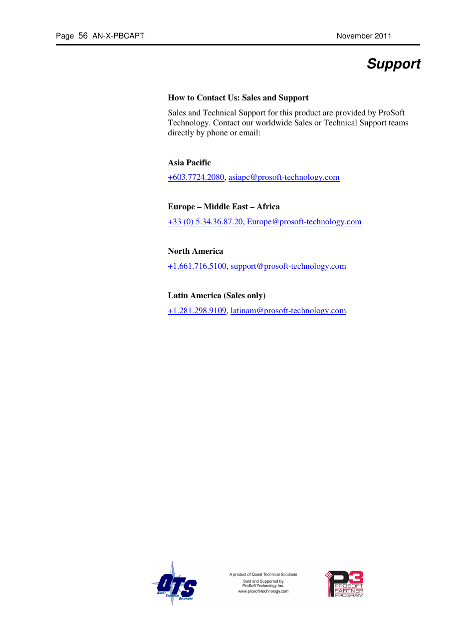 Support | ProSoft Technology AN-X-PB User Manual | Page 60 / 61