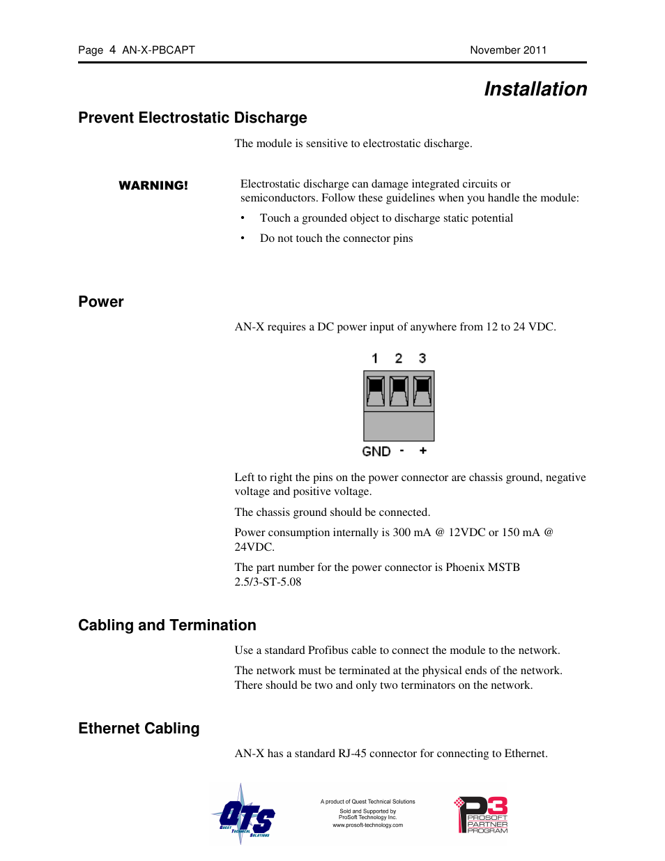 Installation | ProSoft Technology AN-X-PB User Manual | Page 8 / 61