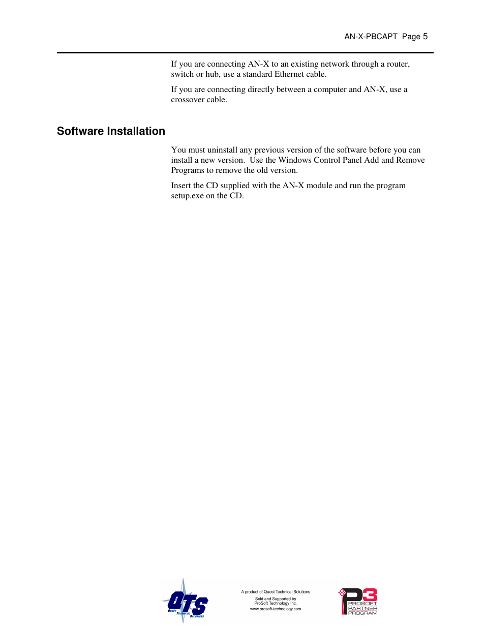 Software installation | ProSoft Technology AN-X-PB User Manual | Page 9 / 61