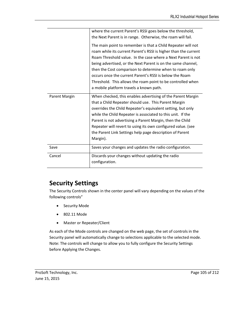 Ecurity, Ettings, Security settings | ProSoft Technology RLX2-IHNF-WC User Manual | Page 105 / 212