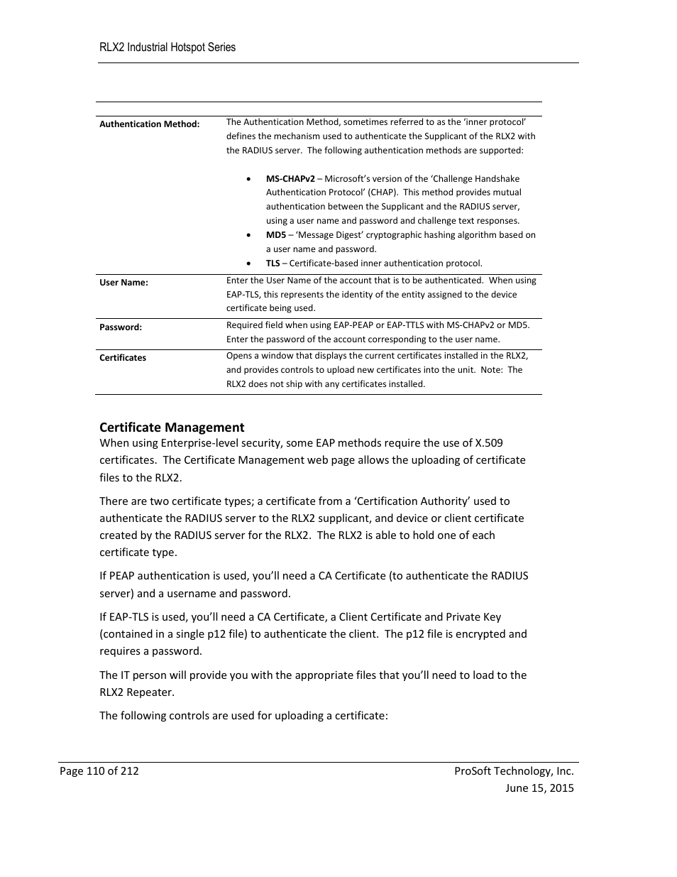 Certificate management | ProSoft Technology RLX2-IHNF-WC User Manual | Page 110 / 212