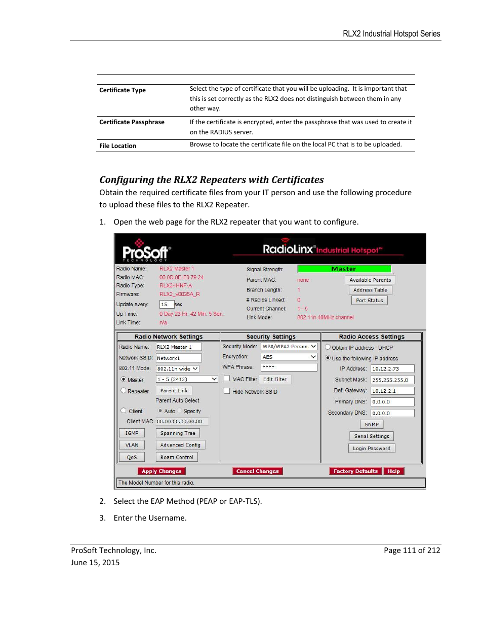Configuring the rlx2 repeaters with certificates | ProSoft Technology RLX2-IHNF-WC User Manual | Page 111 / 212