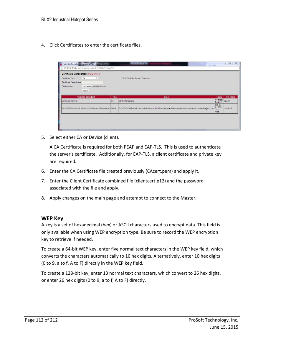 Wep key | ProSoft Technology RLX2-IHNF-WC User Manual | Page 112 / 212