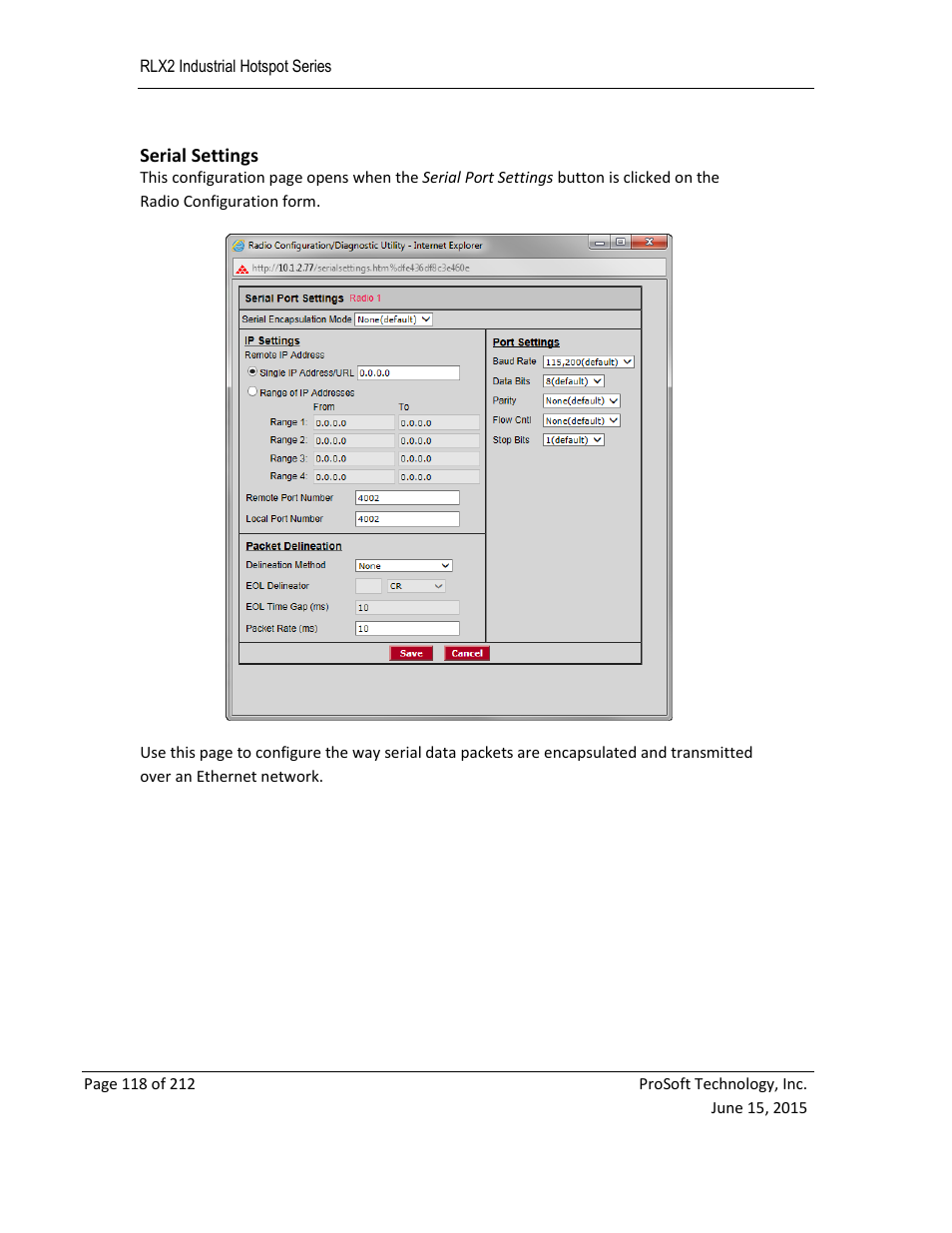 Serial settings | ProSoft Technology RLX2-IHNF-WC User Manual | Page 118 / 212