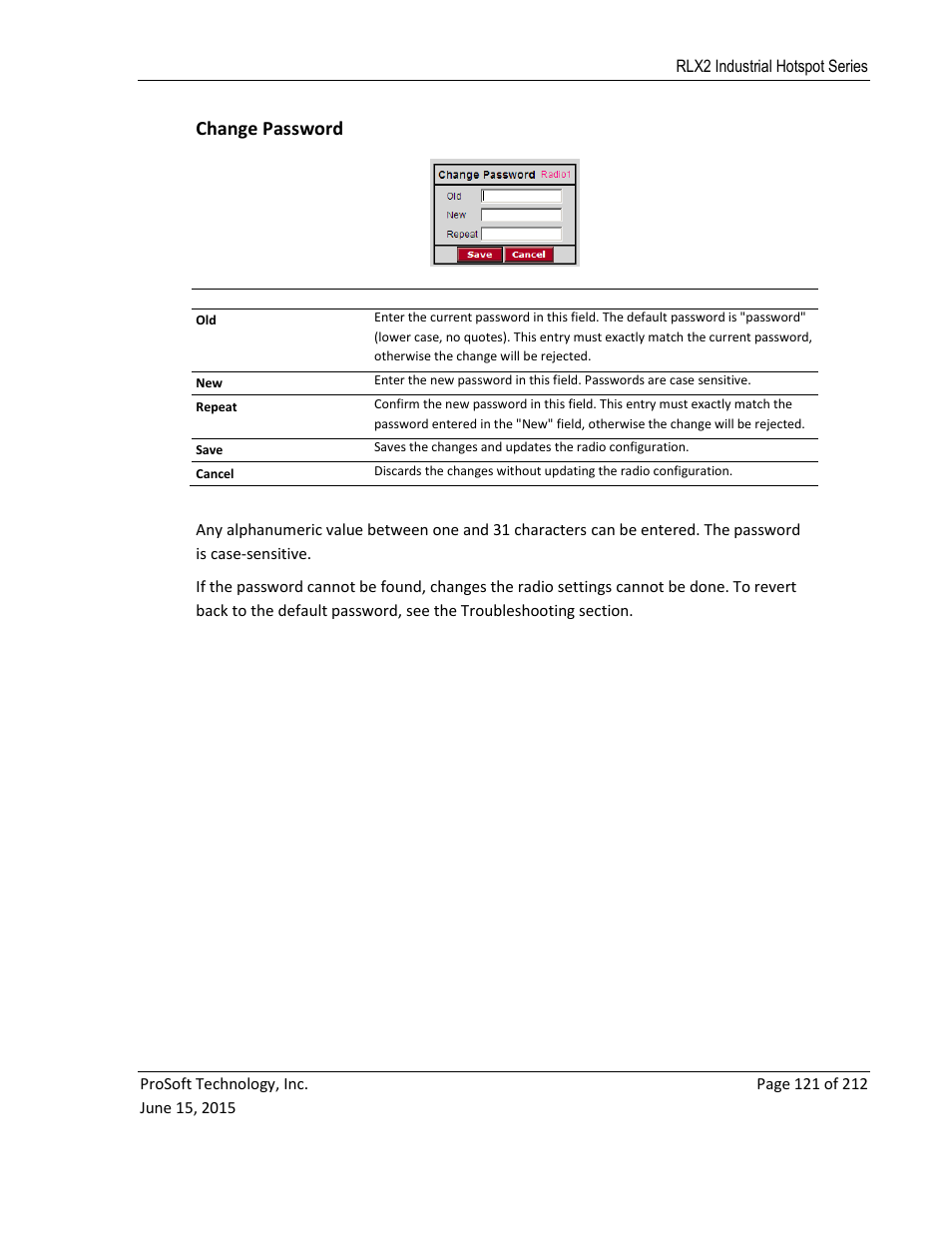 Change password | ProSoft Technology RLX2-IHNF-WC User Manual | Page 121 / 212