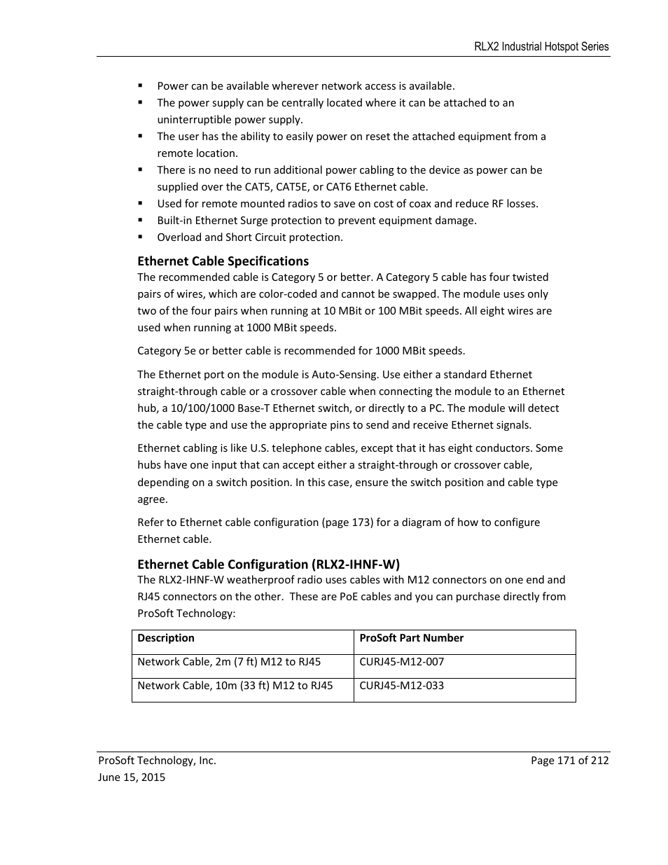 Ethernet cable specifications, Ethernet cable configuration (rlx2-ihnf-w) | ProSoft Technology RLX2-IHNF-WC User Manual | Page 171 / 212