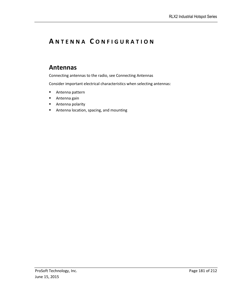 Antenna configuration, Ntennas, Antennas | ProSoft Technology RLX2-IHNF-WC User Manual | Page 181 / 212