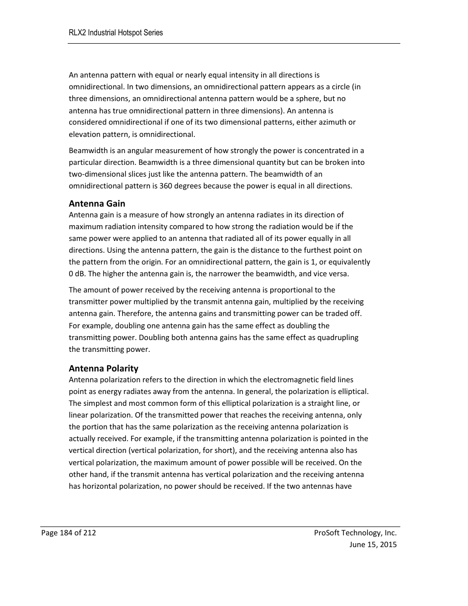 Antenna gain, Antenna polarity | ProSoft Technology RLX2-IHNF-WC User Manual | Page 184 / 212