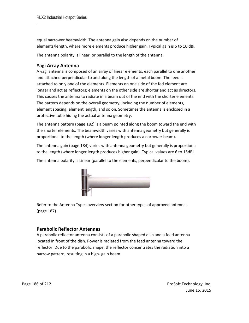 Yagi array antenna, Parabolic reflector antennas | ProSoft Technology RLX2-IHNF-WC User Manual | Page 186 / 212