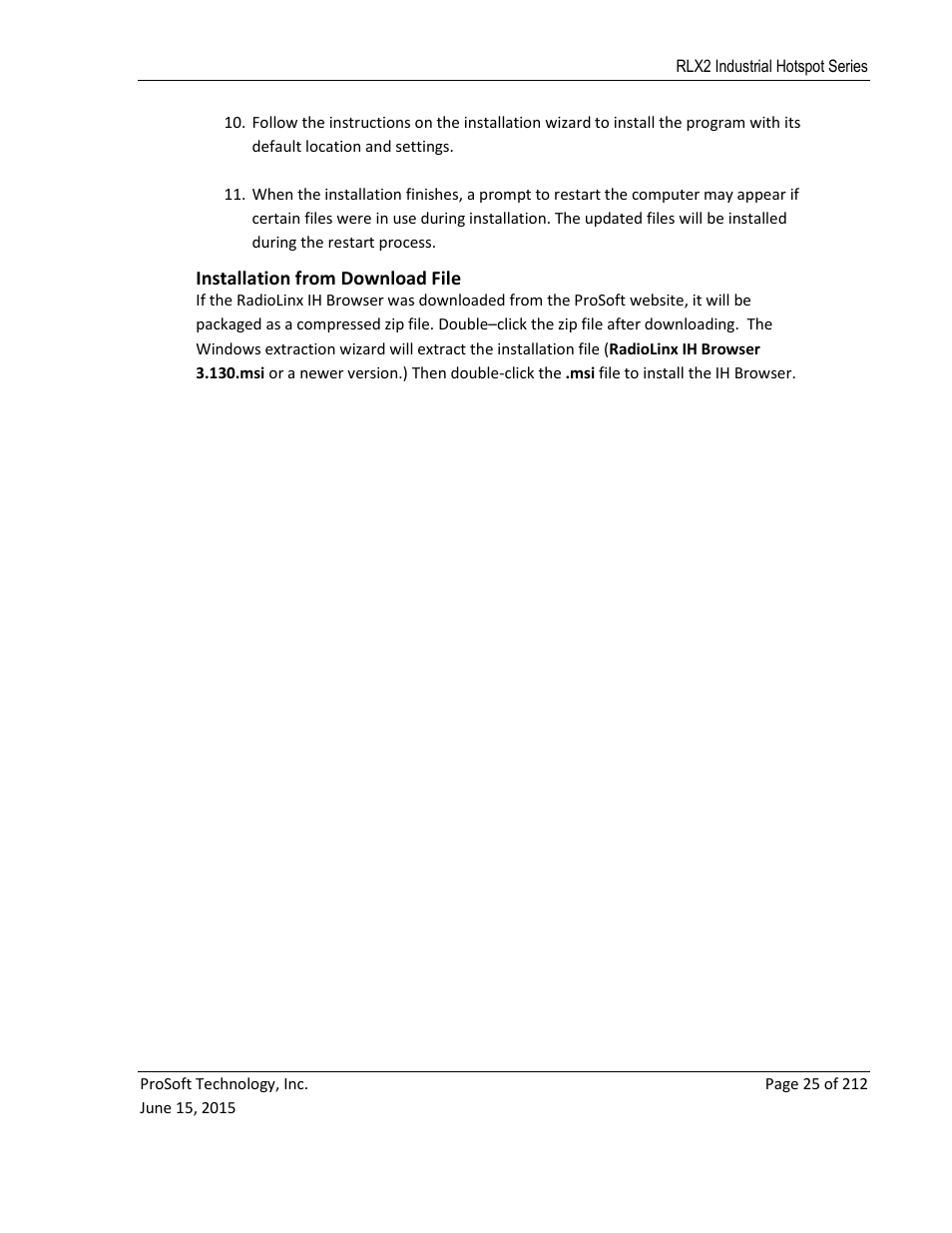 Installation from download file | ProSoft Technology RLX2-IHNF-WC User Manual | Page 25 / 212