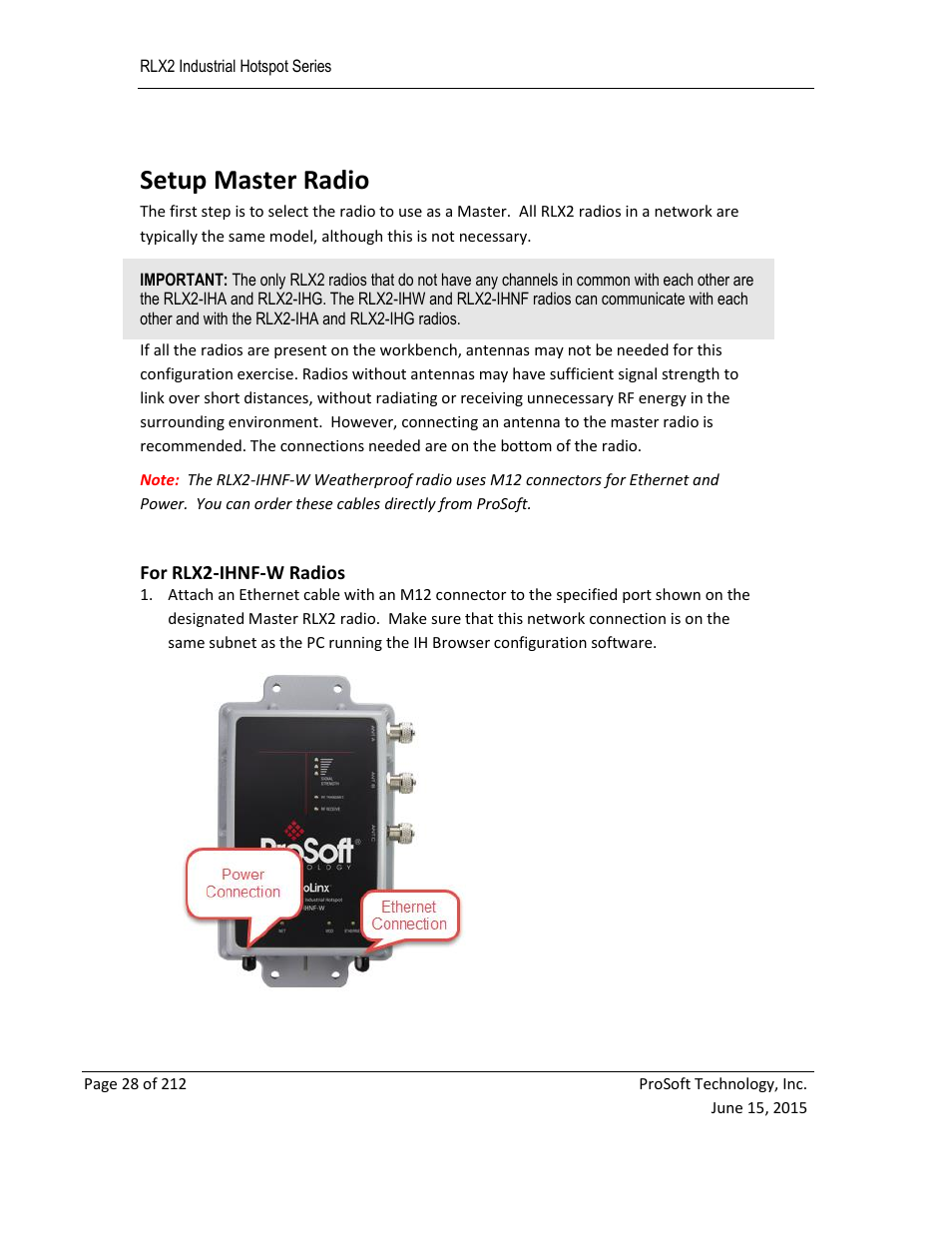 Etup, Aster, Adio | For rlx2-ihnf-w radios, Setup master radio | ProSoft Technology RLX2-IHNF-WC User Manual | Page 28 / 212