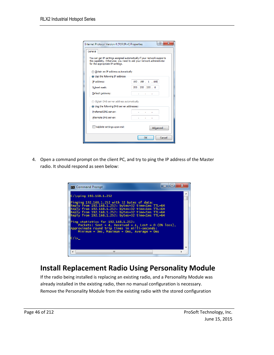 Nstall, Eplacement, Adio | Sing, Ersonality, Odule, Install replacement radio using personality module | ProSoft Technology RLX2-IHNF-WC User Manual | Page 46 / 212