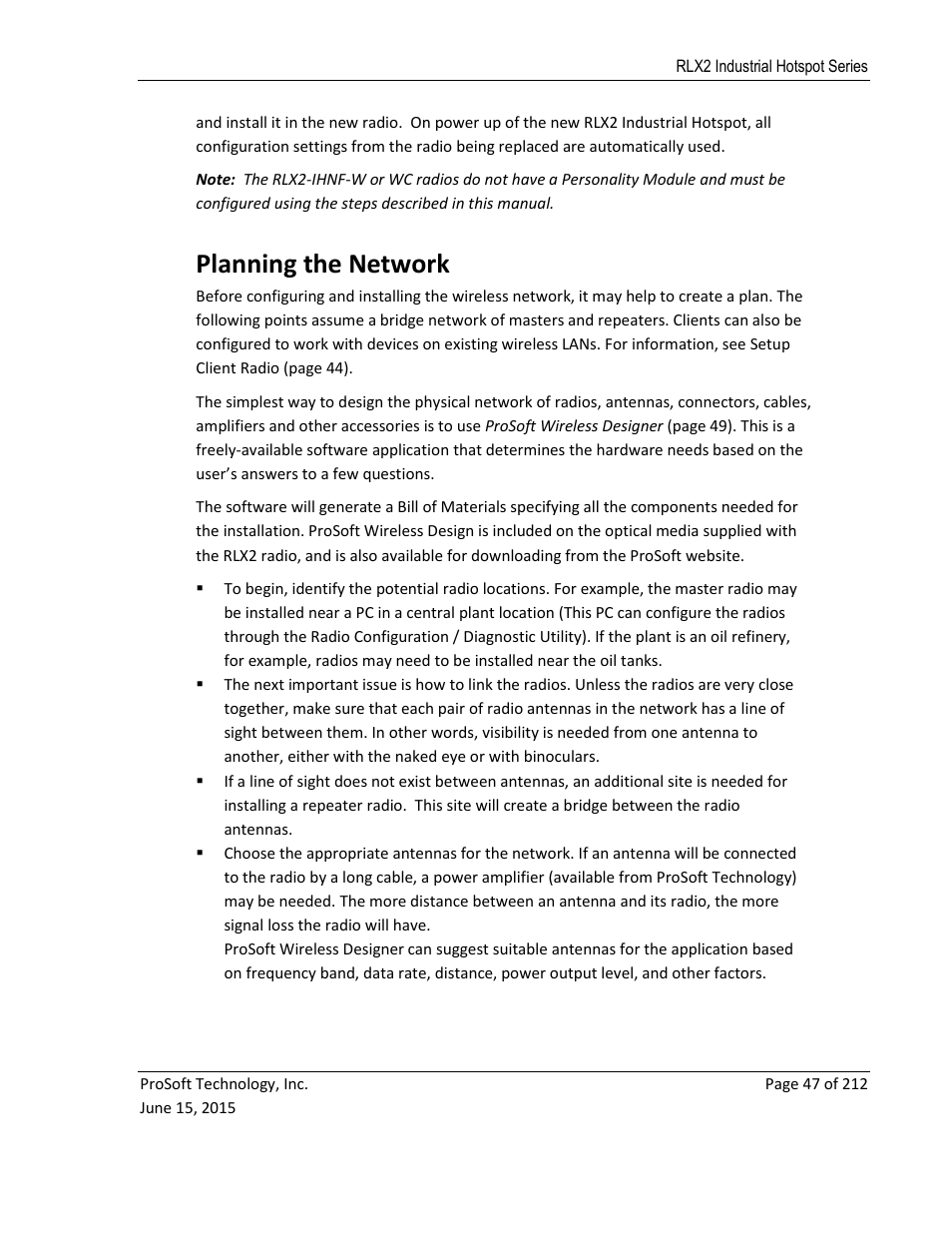Lanning the, Etwork, Planning the network | ProSoft Technology RLX2-IHNF-WC User Manual | Page 47 / 212