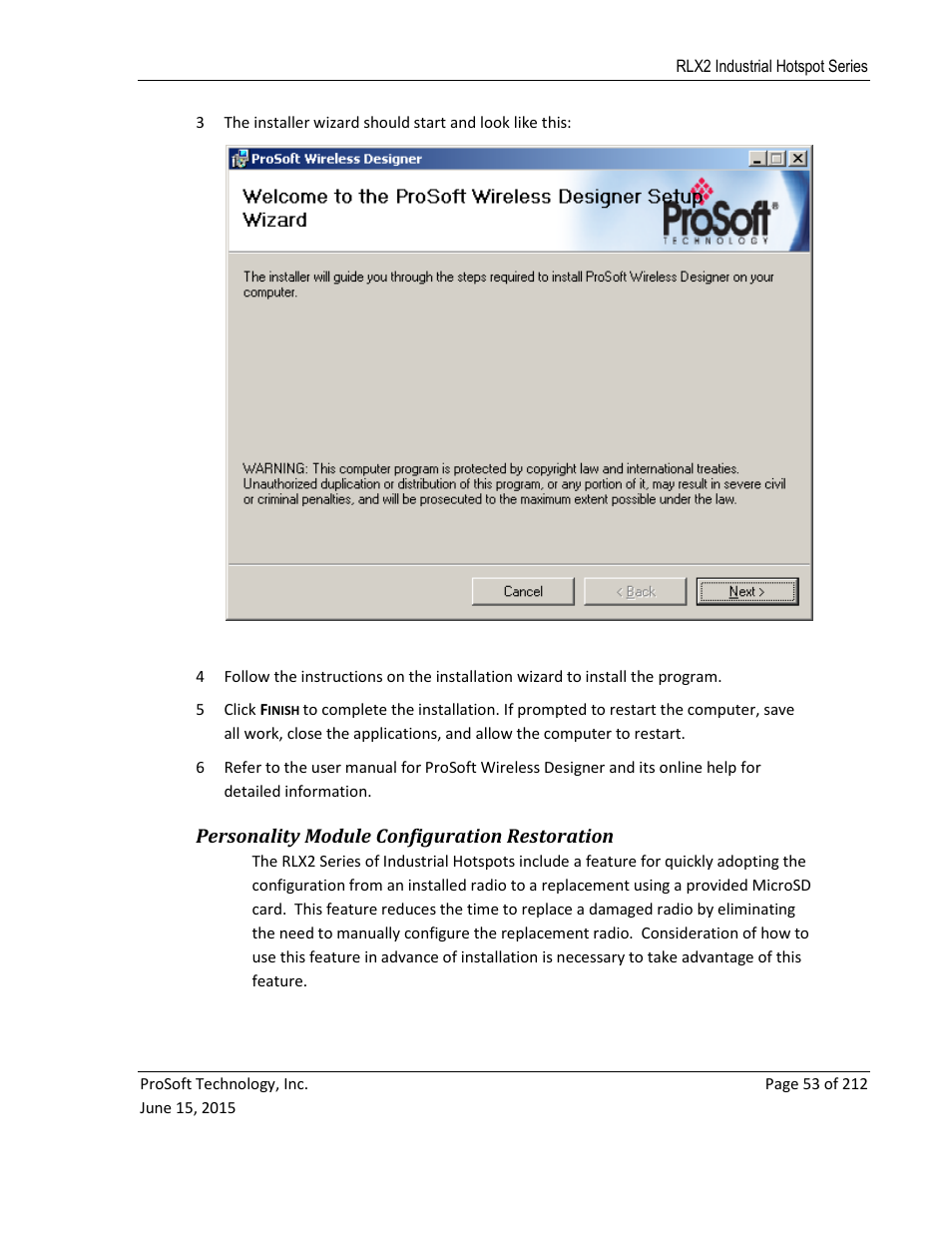 Personality module configuration restoration | ProSoft Technology RLX2-IHNF-WC User Manual | Page 53 / 212