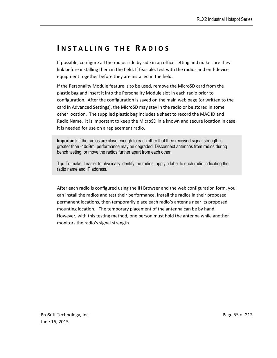 Installing the radios | ProSoft Technology RLX2-IHNF-WC User Manual | Page 55 / 212