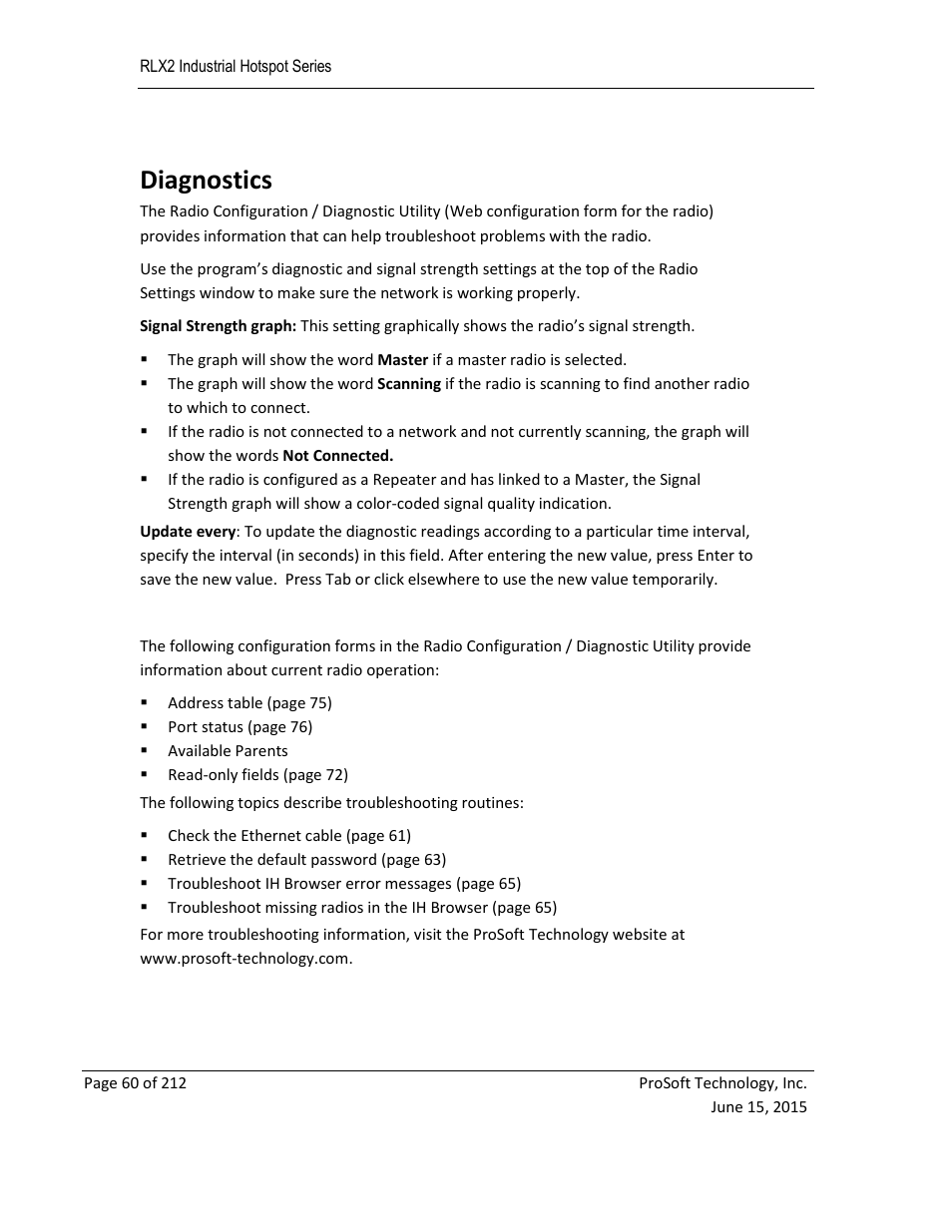 Iagnostics, Diagnostics | ProSoft Technology RLX2-IHNF-WC User Manual | Page 60 / 212