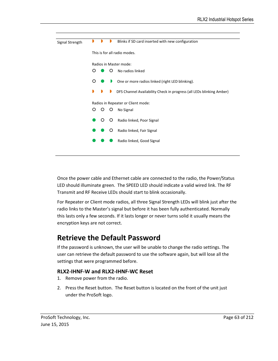 Etrieve the, Efault, Assword | Rlx2-ihnf-w and rlx2-ihnf-wc reset, E 63), Retrieve the default password | ProSoft Technology RLX2-IHNF-WC User Manual | Page 63 / 212