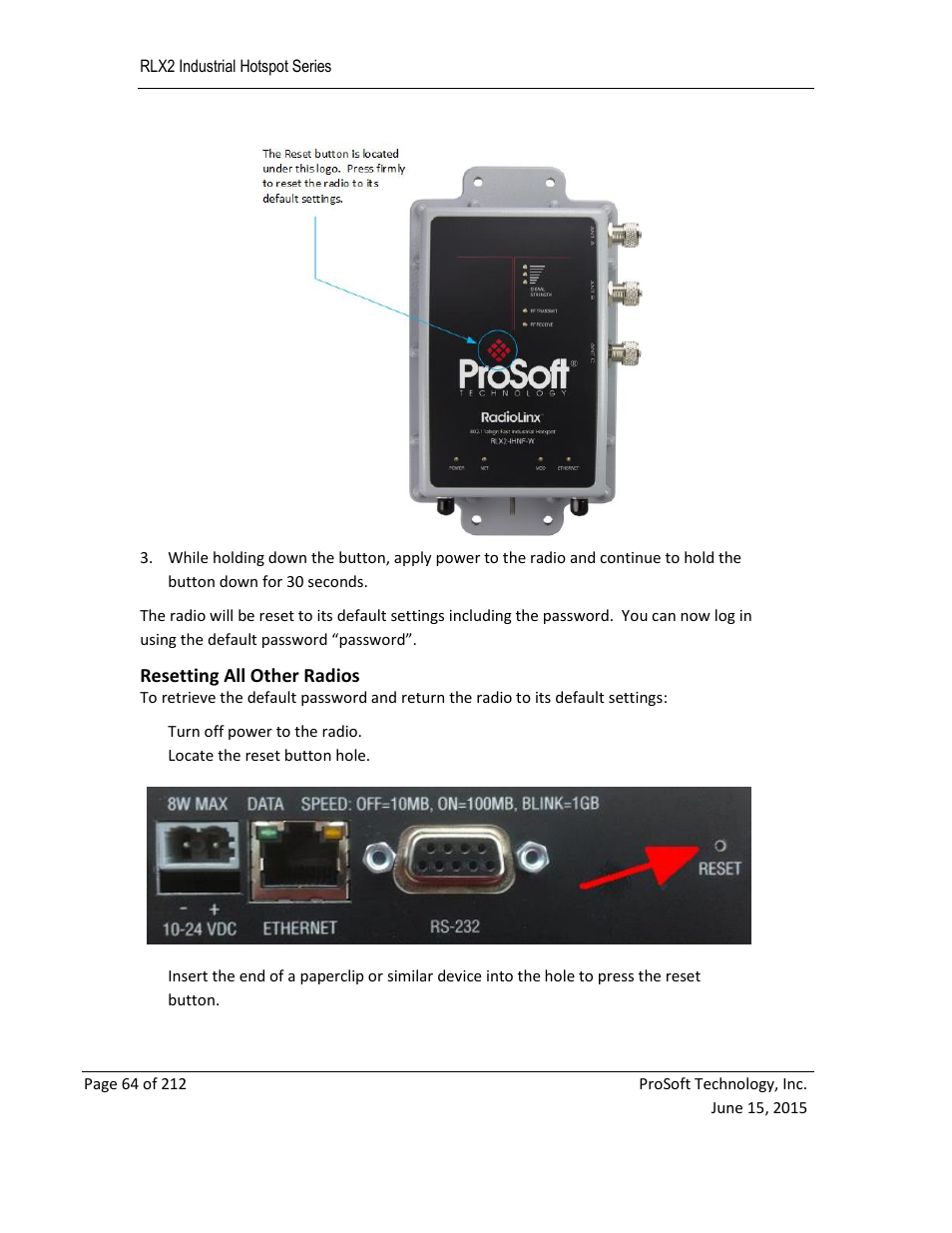 Resetting all other radios | ProSoft Technology RLX2-IHNF-WC User Manual | Page 64 / 212