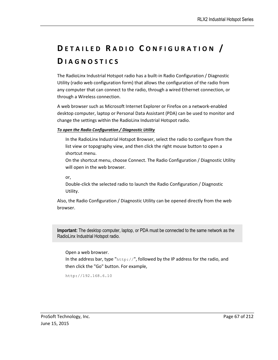 Detailed radio configuration / diagnostics, A d i o | ProSoft Technology RLX2-IHNF-WC User Manual | Page 67 / 212