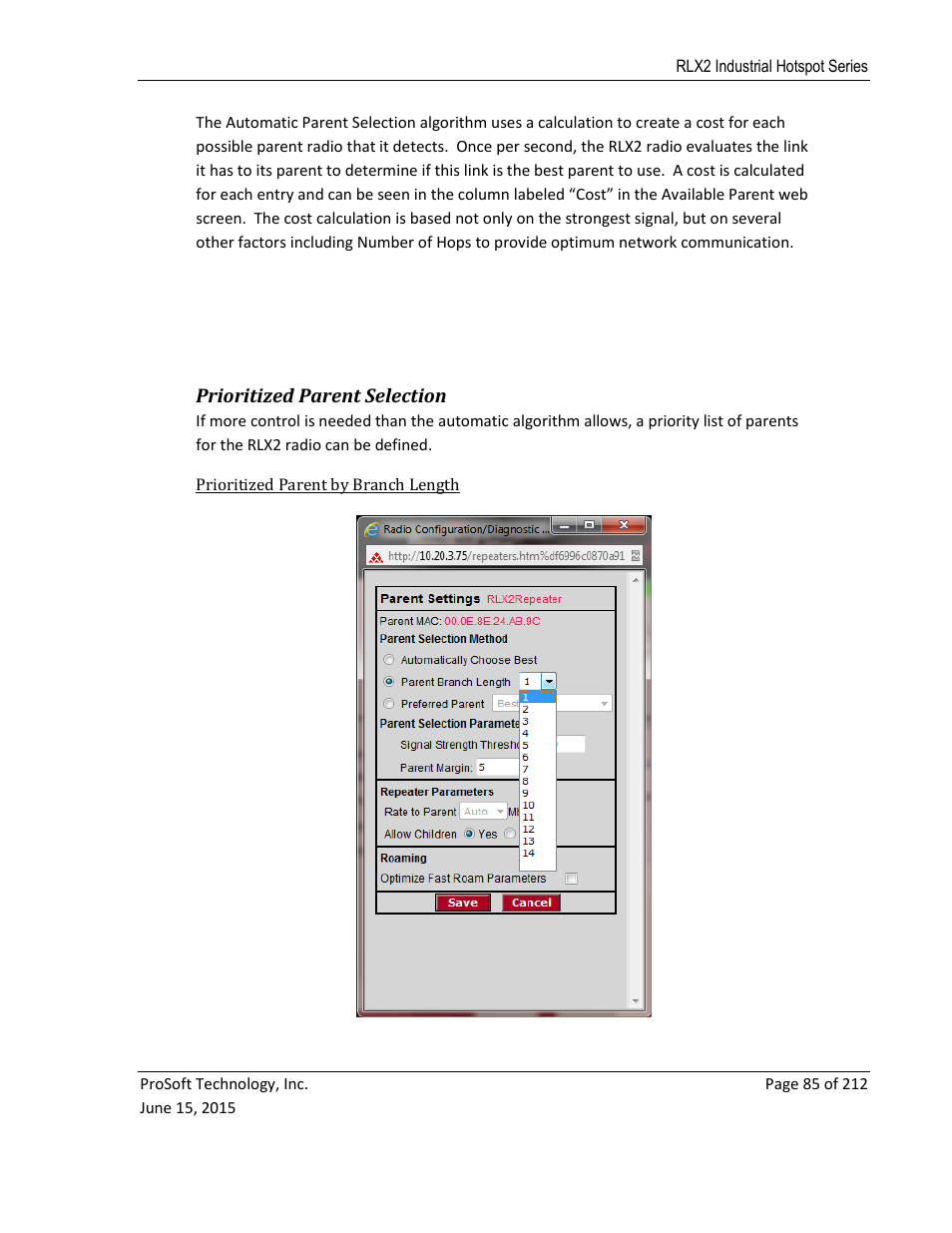 Prioritized parent selection | ProSoft Technology RLX2-IHNF-WC User Manual | Page 85 / 212