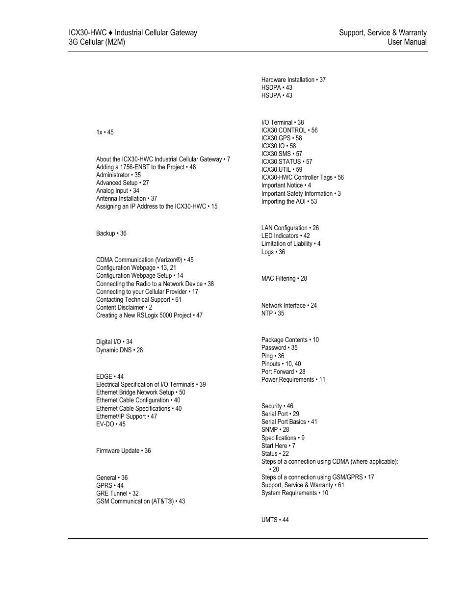 Index | ProSoft Technology ICX30-HWC User Manual | Page 63 / 64