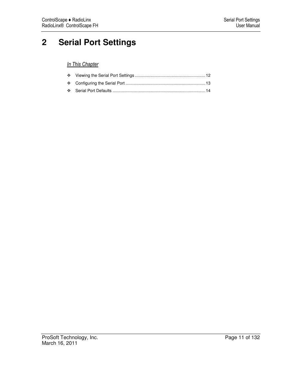 2serial port settings | ProSoft Technology RLX2-IFH9E User Manual | Page 11 / 132