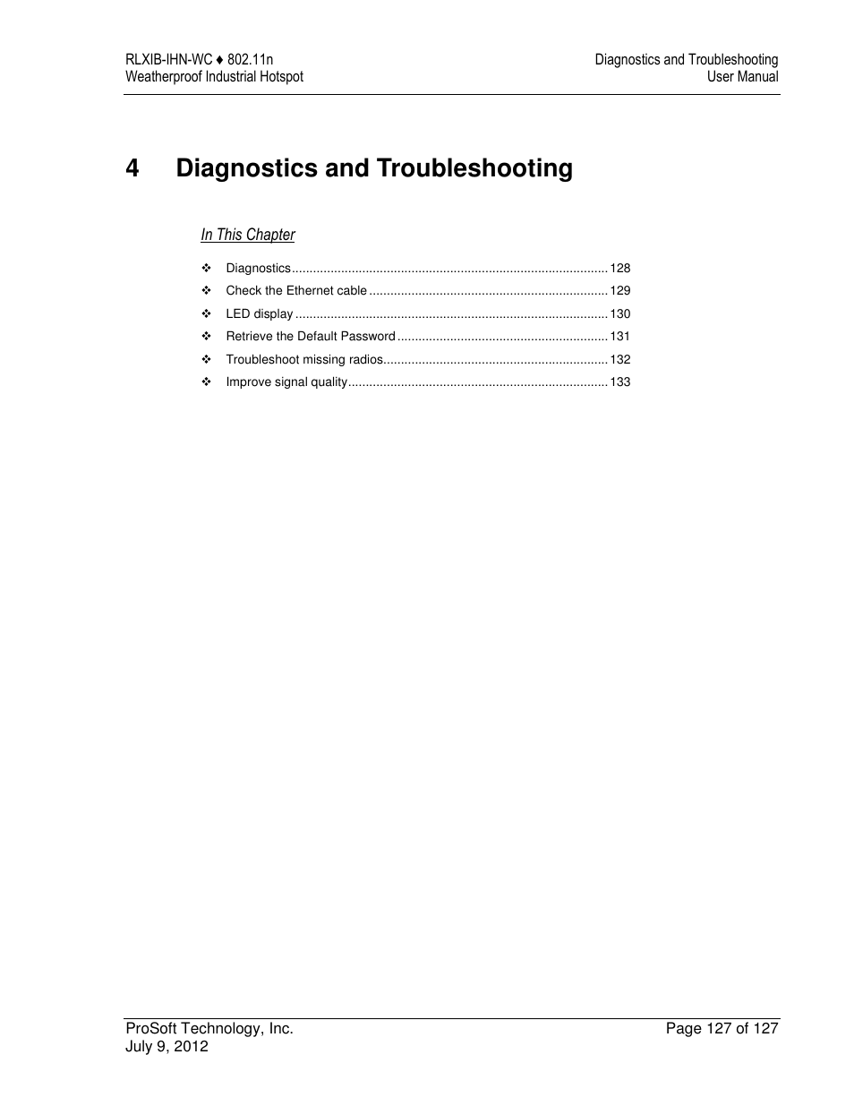 4diagnostics and troubleshooting | ProSoft Technology RLXIB-IHN-W-E User Manual | Page 127 / 167