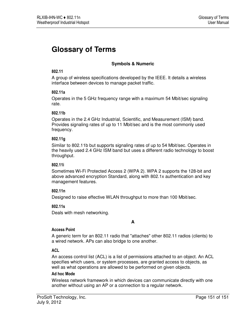 Glossary of terms | ProSoft Technology RLXIB-IHN-W-E User Manual | Page 151 / 167