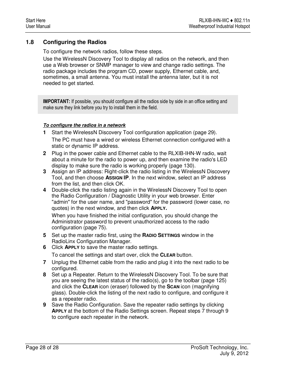 ProSoft Technology RLXIB-IHN-W-E User Manual | Page 28 / 167