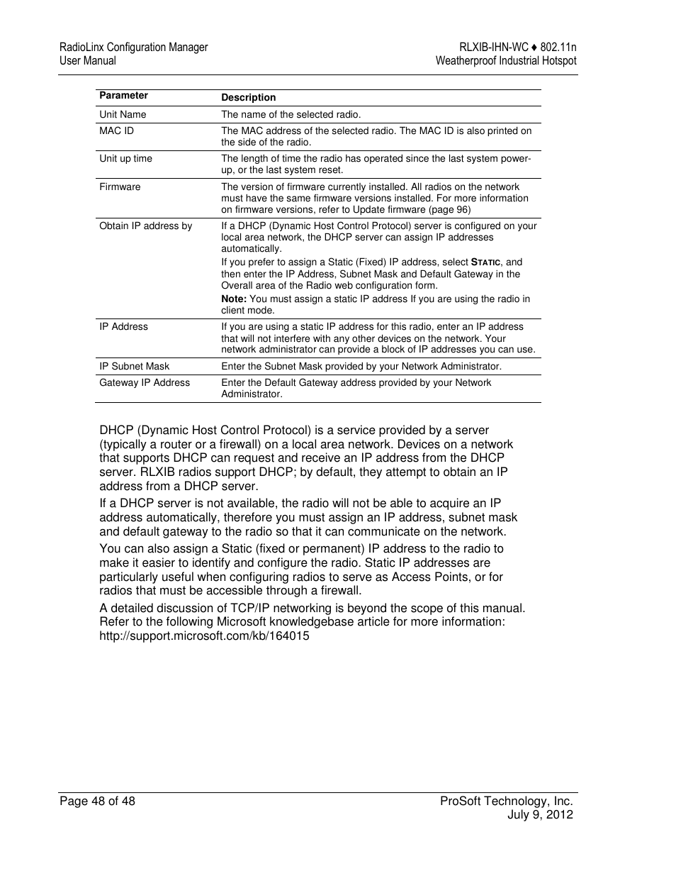 ProSoft Technology RLXIB-IHN-W-E User Manual | Page 48 / 167