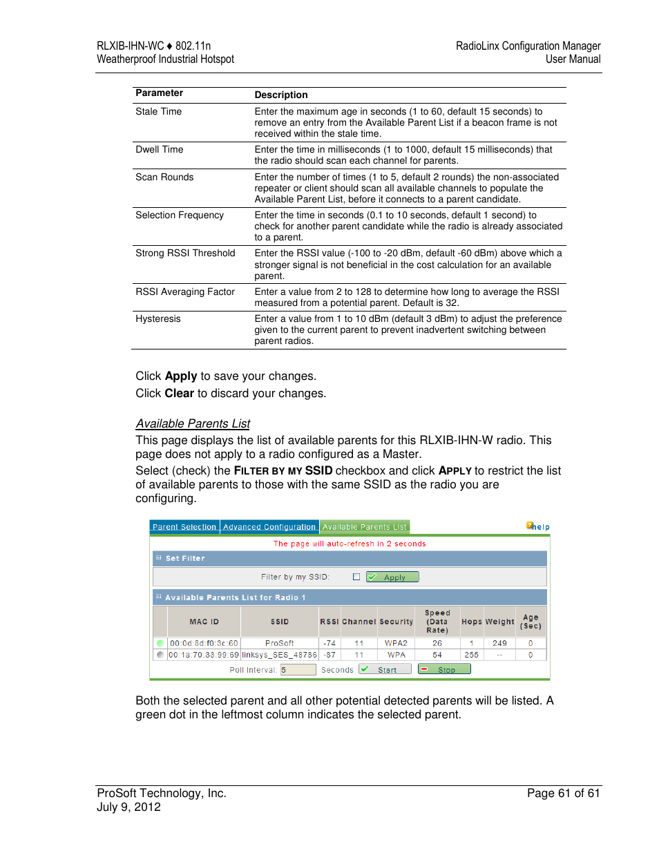 ProSoft Technology RLXIB-IHN-W-E User Manual | Page 61 / 167