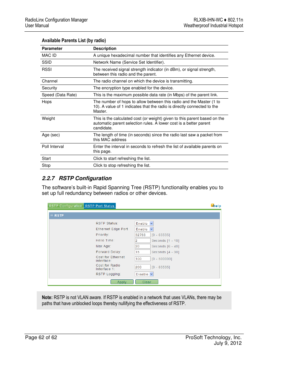 ProSoft Technology RLXIB-IHN-W-E User Manual | Page 62 / 167