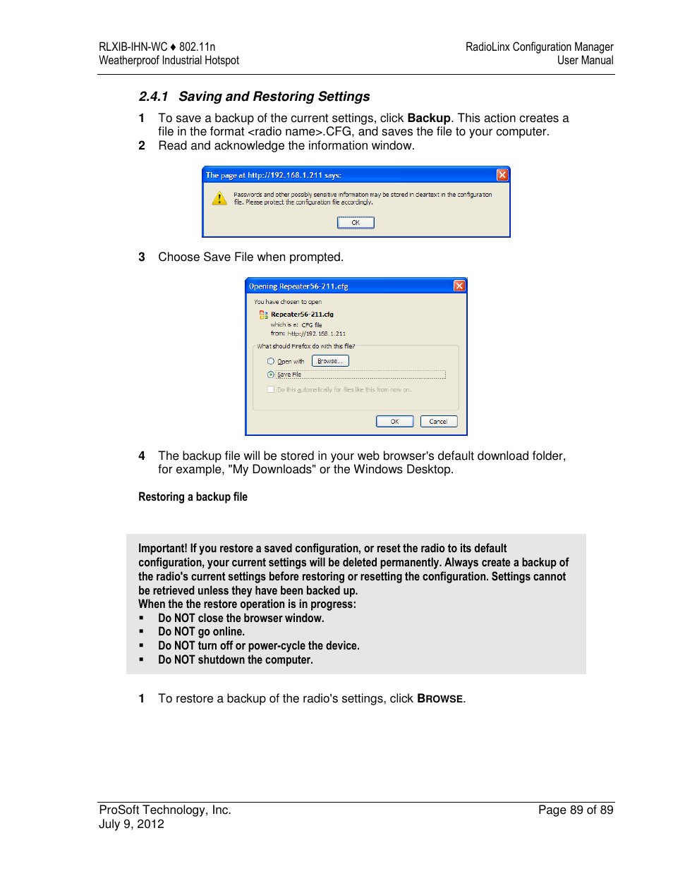 ProSoft Technology RLXIB-IHN-W-E User Manual | Page 89 / 167